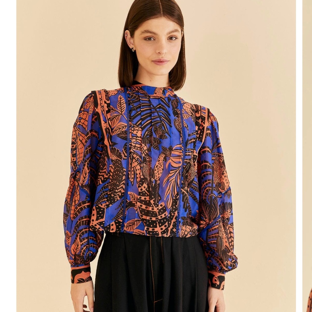 FARM Rio Vibrant Blue and Orange Blouse